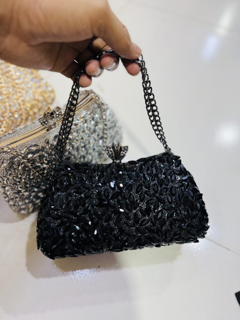Black Crystal Leaf Evening Clutch