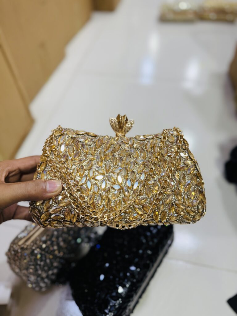 Champagne Gold Crystal Leaf Evening Clutch