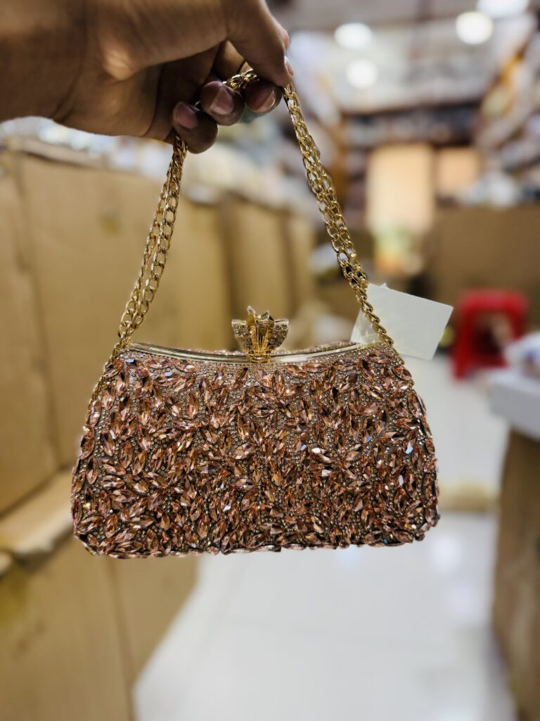 Rose Gold Crystal Leaf Evening Clutch