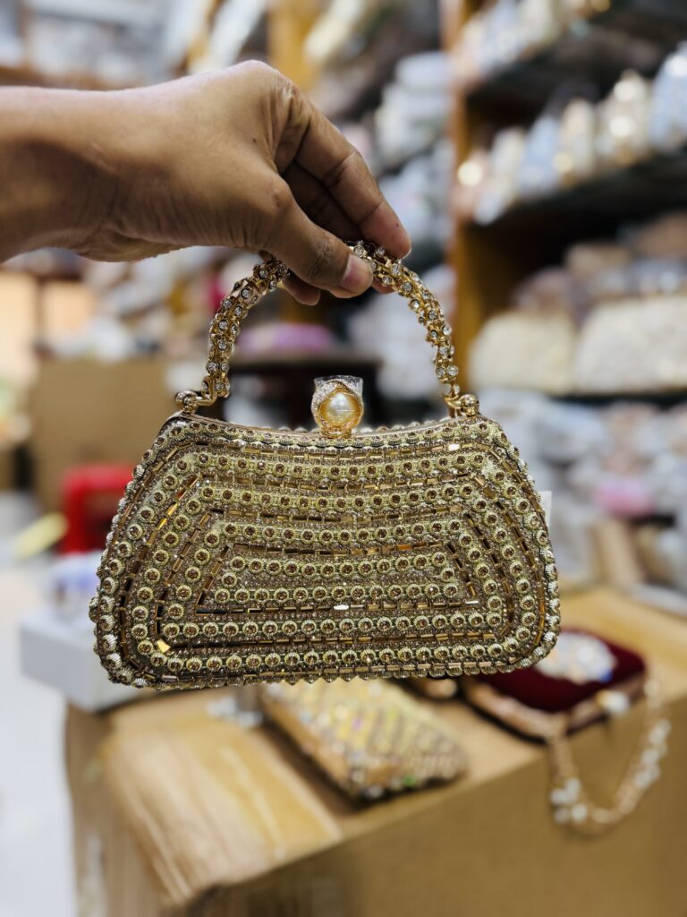 Antique Gold Crystal Handle Evening Bag