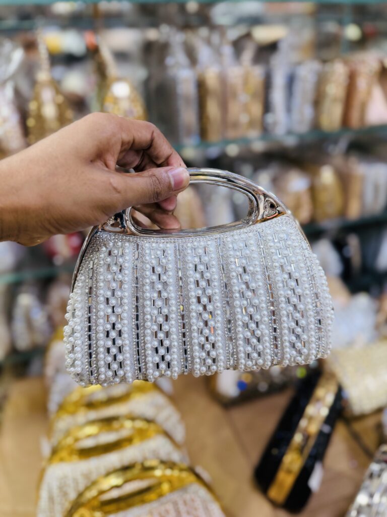 Silver Pearl Fringe Evening Handbag