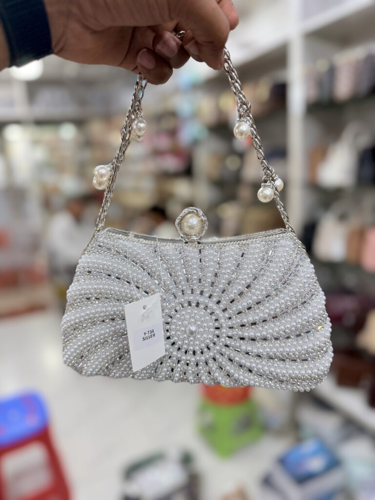 Silver Pearl Fan Crystal Evening Handbag