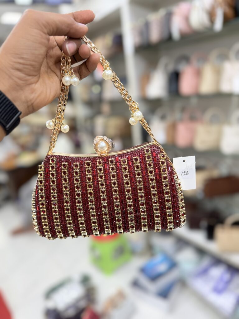 Ruby Red Crystal Stripe Evening Handbag