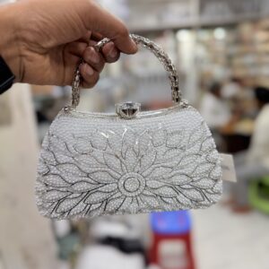 Silver Floral Pearl Crystal Handle Bag