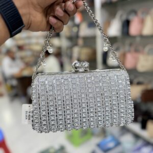 Silver Crystal Column Evening Handbag