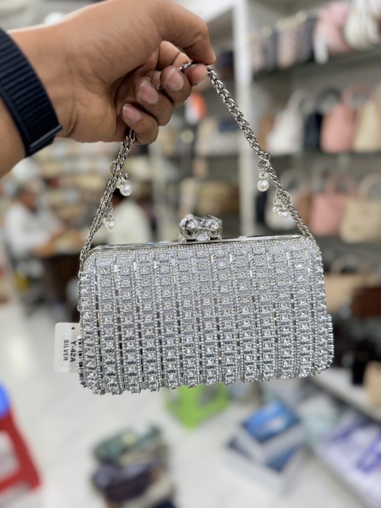 Silver Crystal Column Evening Handbag