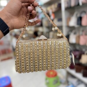 Gold Crystal Column Evening Handbag