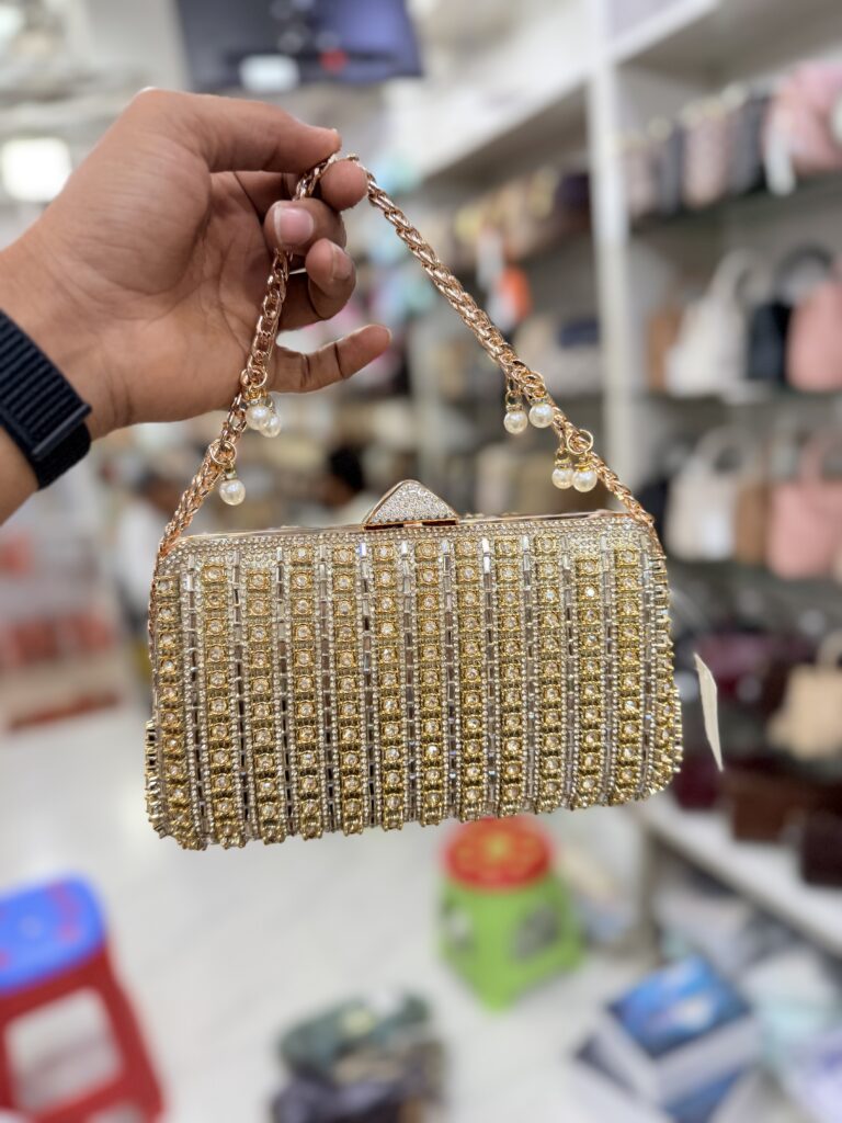 Gold Crystal Column Evening Handbag