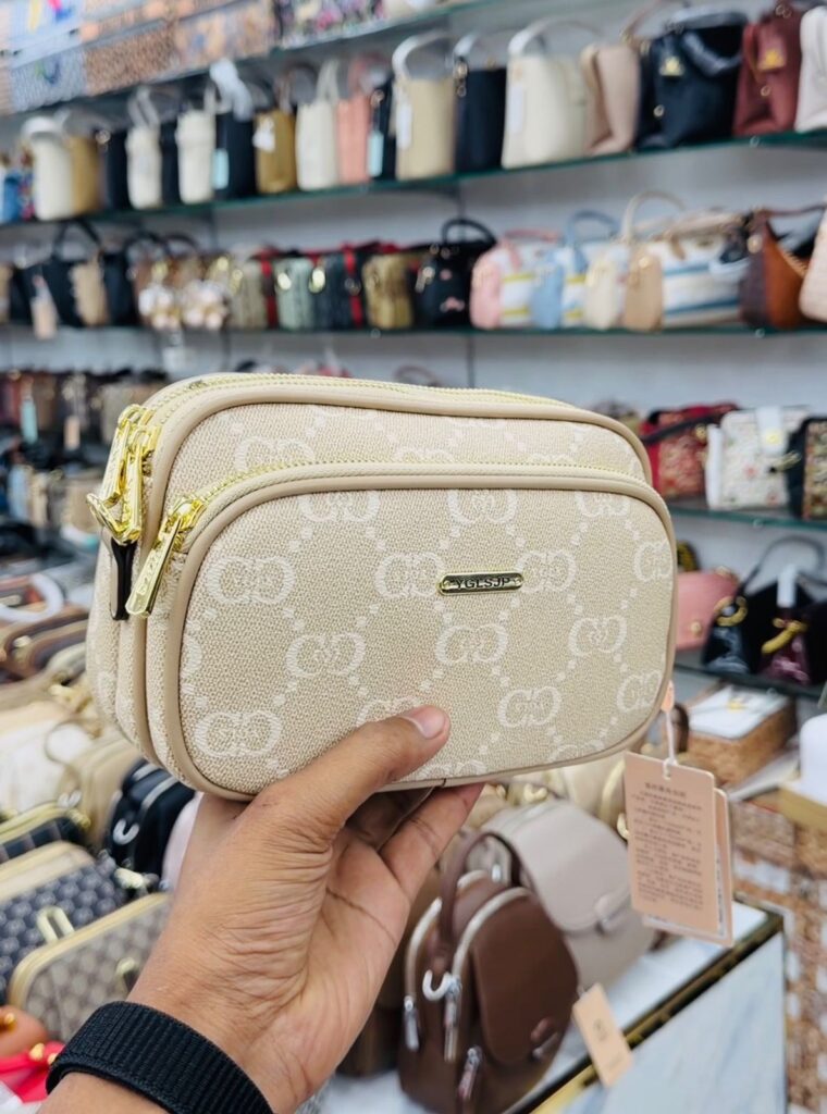 Cream Monogram Double-Zip Crossbody Bag