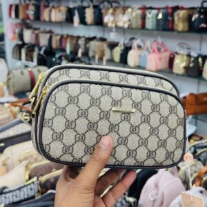 Ivory Geometric Monogram Double-Zip Crossbody Bag