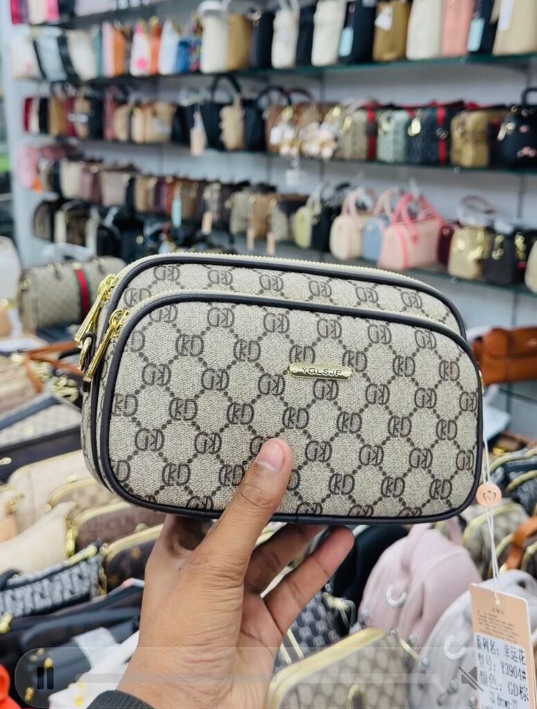 Ivory Geometric Monogram Double-Zip Crossbody Bag