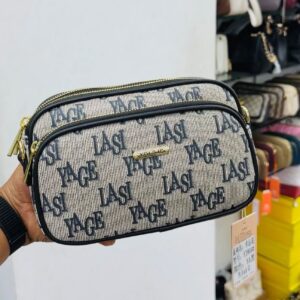 Black and White Letter-Print Double-Zip Crossbody Bag