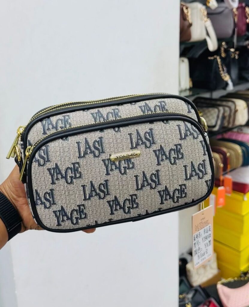 Black and White Letter-Print Double-Zip Crossbody Bag