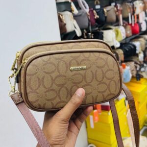 Tan Monogram Double-Zip Crossbody Bag
