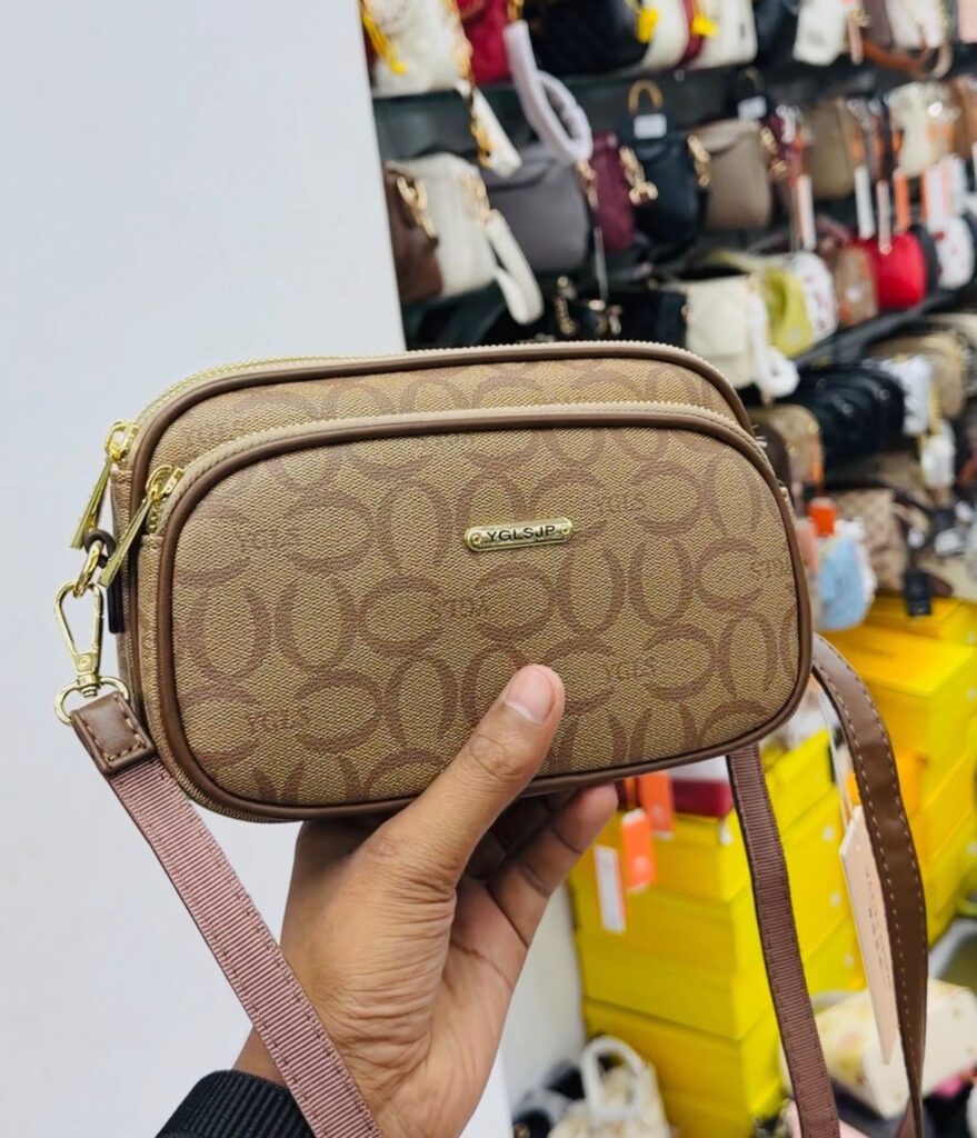 Tan Monogram Double-Zip Crossbody Bag